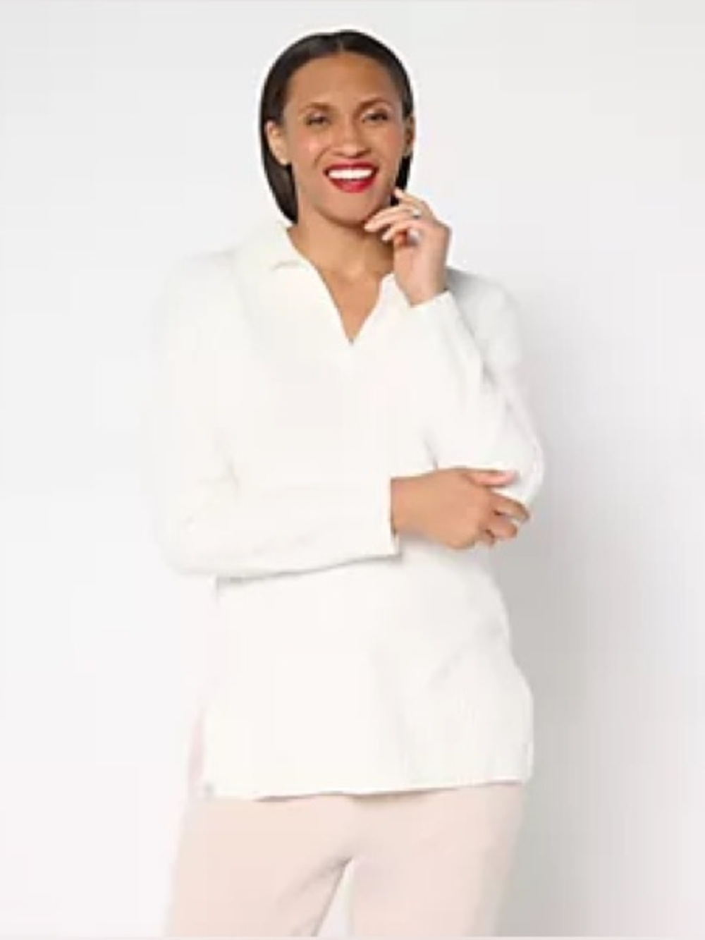 Barefoot Dreams CozyChic Ultra Lite Collared Pullover With Slits Pearl White XL